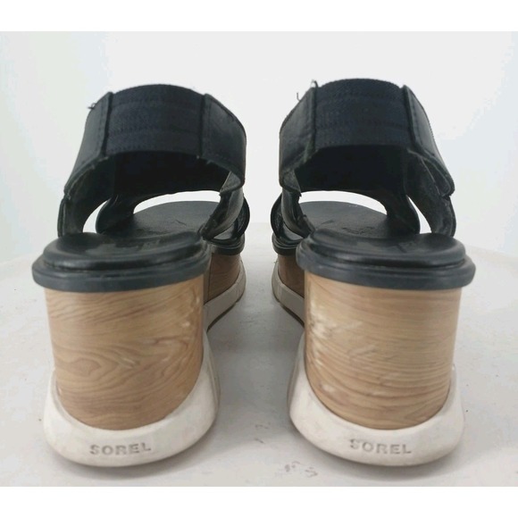 Sorel Joanie III Slingback Womens Leather Platform Wedge Sandals Black SZ 9 C132 - Picture 5 of 10